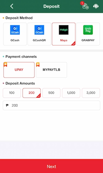 Step 2: Select the amount you want to deposit.